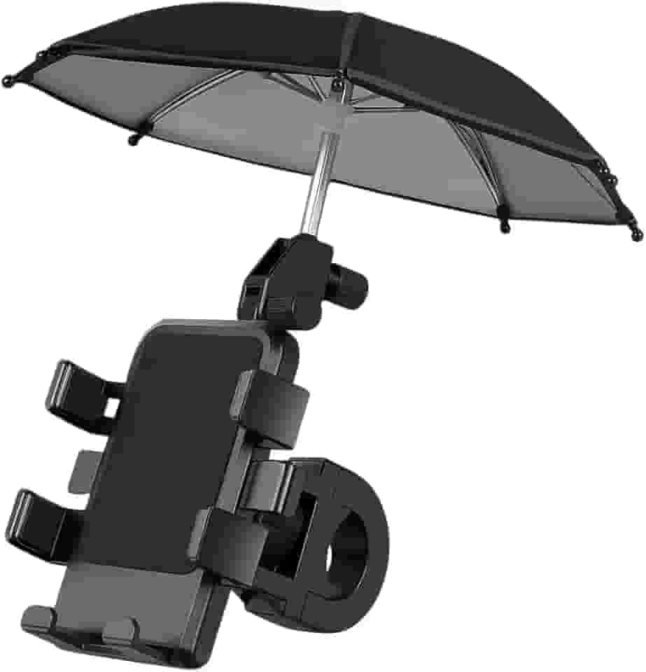 Suporte de Celular com Sombrinha para Moto e Bicicleta – Ajustável 360º, Fixação Ultra Segura, Proteção contra Sol e Chuva, Compatível com Diversos Modelos