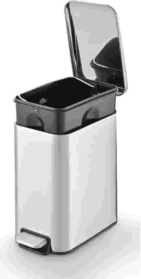 Powermaid Lixeira Inox Slim Com fechamento suave da Tampa - Soft Close - Retangular com Pedal em inox - para Cozinha Banheiro Apartamento - 5 Litros - Prata