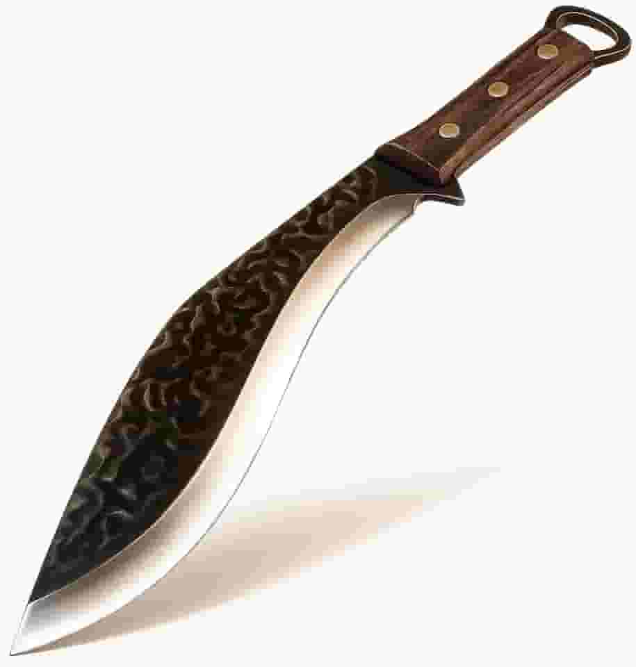 Faca de Aventura Robusta com Lâmina Forjada e Cabo de Madeira. Ideal para Camping, Trilhas e Sobrevivência. Acompanha Coldre de Couro Artesanal. (36 cm)