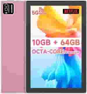 YQSAVIOR Tablet Android 13 de 10 Polegadas, RAM 10 GB + 64 GB ROM + 1 TB Expansível, Tela IPS, Câmera Dupla 2 + 8 MP, WiFi, BT, Rosa