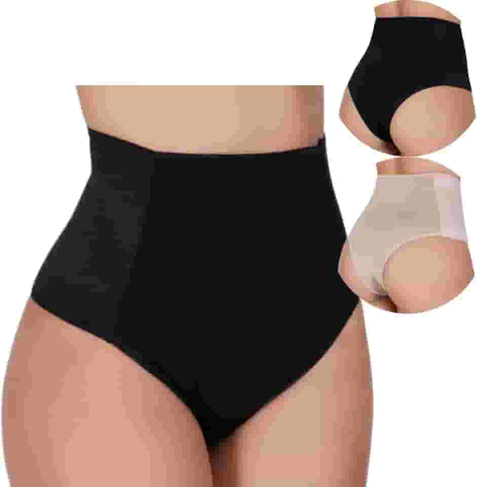KIT 2 CALCINHA CINTURA ALTA MODELADORA COM ELÁSTICO COMPRESSÃO ZERO BARRIGA