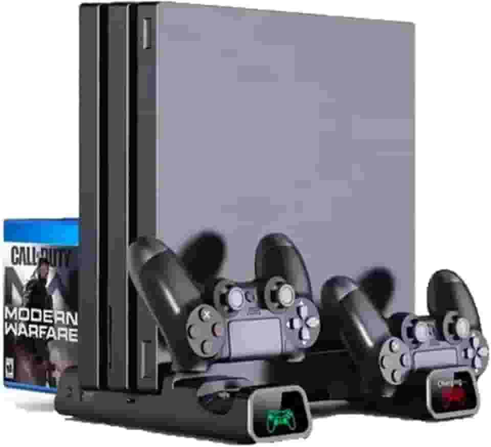 Base Suporte Vertical Com Carregador Duplo e Cooler 3 Em 1 Compatível com P4, Slim, Pro Indicador Led