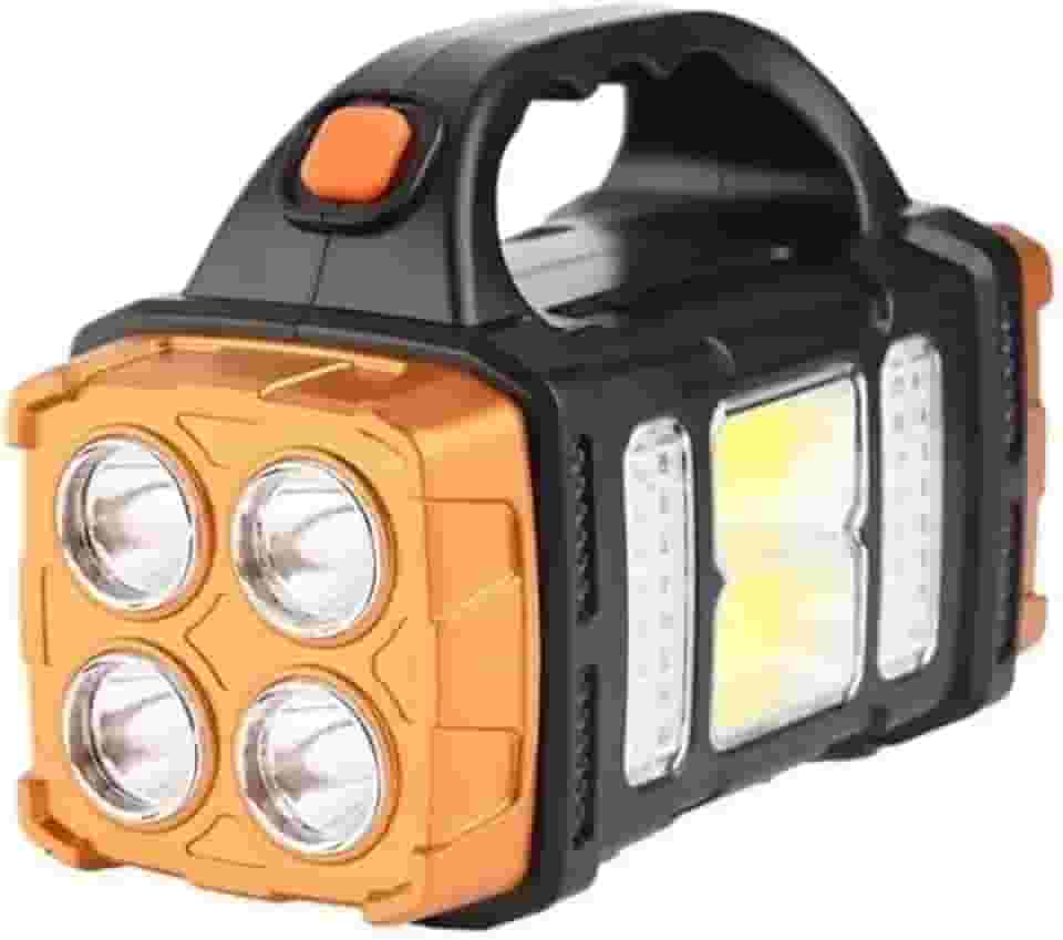 Lanterna Holofote LED Recarregável USB e Solar – Super Potente 2400lm, 3 Modos de Luz, Bateria Interna – Cor Vermelha