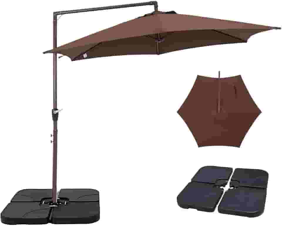 Kit Ombrelone Lateral Suspenso 3m Veneza Com Manivela + Base 60L Quadrada - Belfix - Marrom