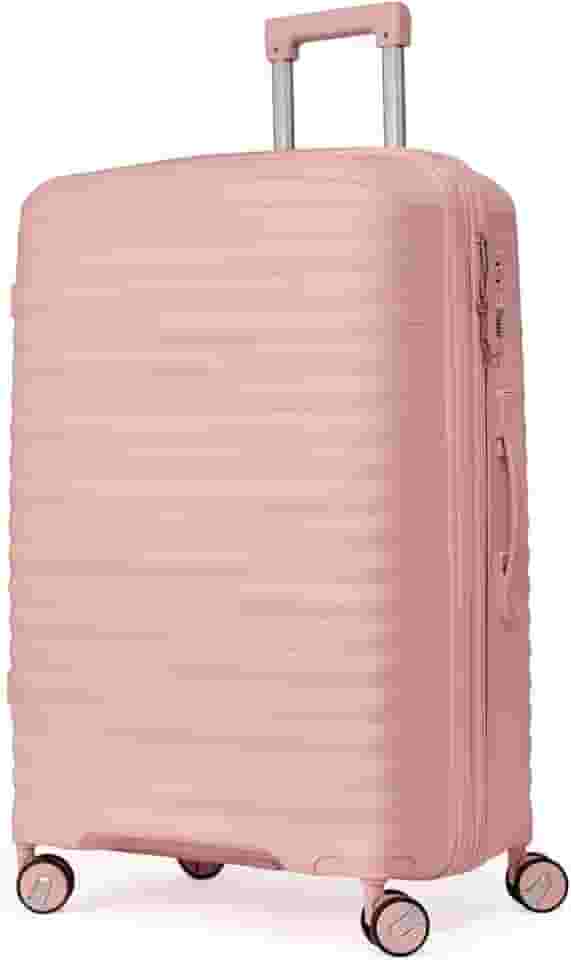 Mala De Viagem Grande Expansível 32Kg Polipropileno 8 Rodas 360 Giratória Para Despachar Rígida Leve Tamanho G Viagem Internacional Resistente (ROSA CLARO, Grande)