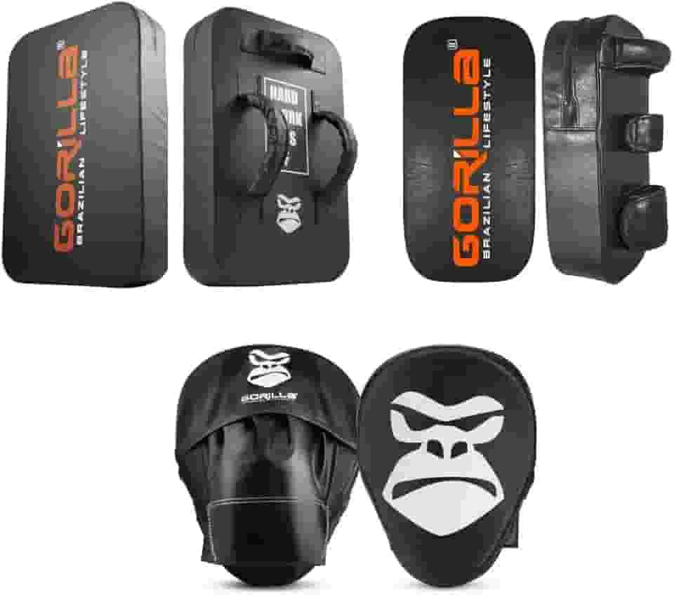 Kit Aparador Muay Thai Manopla De Foco Soco Boxe + Aparador Alvo De Pé + Escudo de Chute - Gorilla