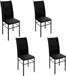 Conjunto 4 Cadeiras Sala Jantar Cozinha Estofada Tubo Preto (Preto/Preto)