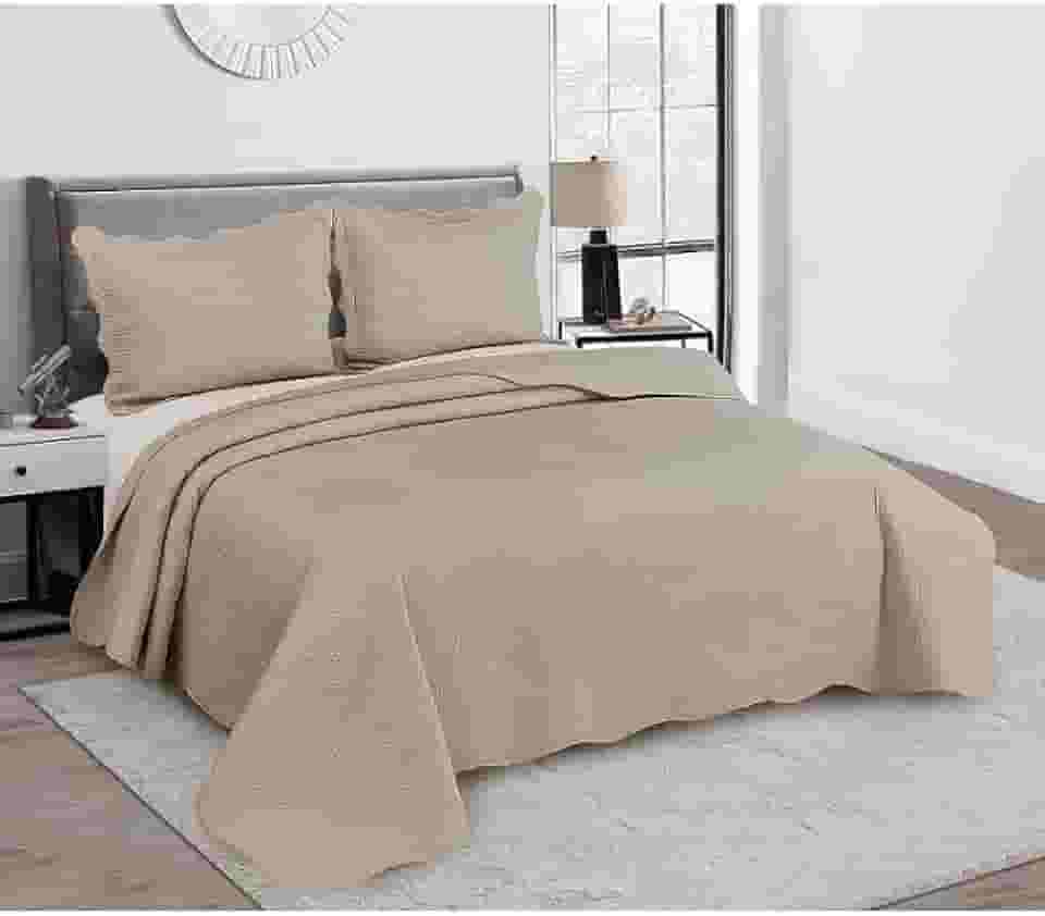 Cobre Leito Colcha Casal Padrão Dupla Face com Toque Macio 200 Fios Ultrasonic 03 Peças Bulet - Bege