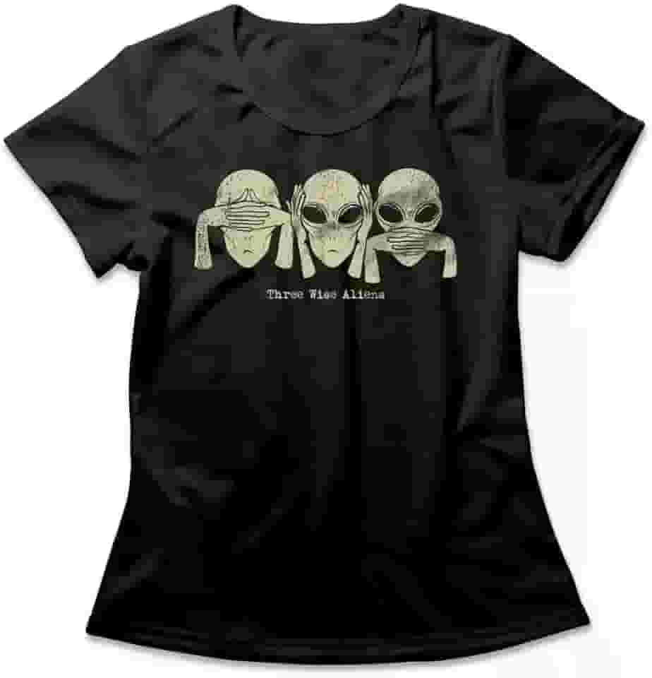 Camiseta Feminina Three Wise Aliens Studio Geek Casual Preto