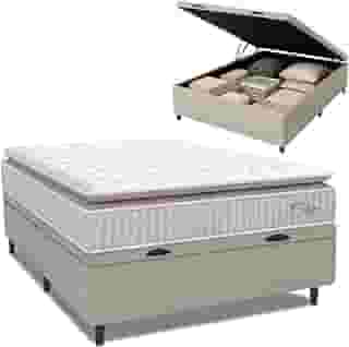 Cama Box Baú Colchão Casal Molas Ensacadas City Pillow Top 138x188x64cm Branco/Bege Hellen - Suporta até 110kg por Pessoa