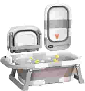 Banheira Bebê Dobrável Cinza com Termômetro Digital, Portátil e Compacta para Viagem e Apartamento