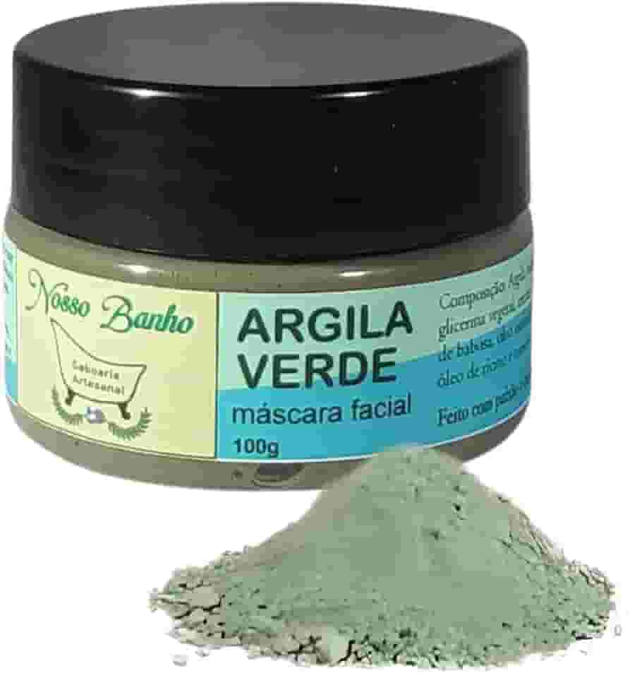 Máscara Facial Argila Verde Vegana Limpeza Profunda Redução Acnes e Cravos