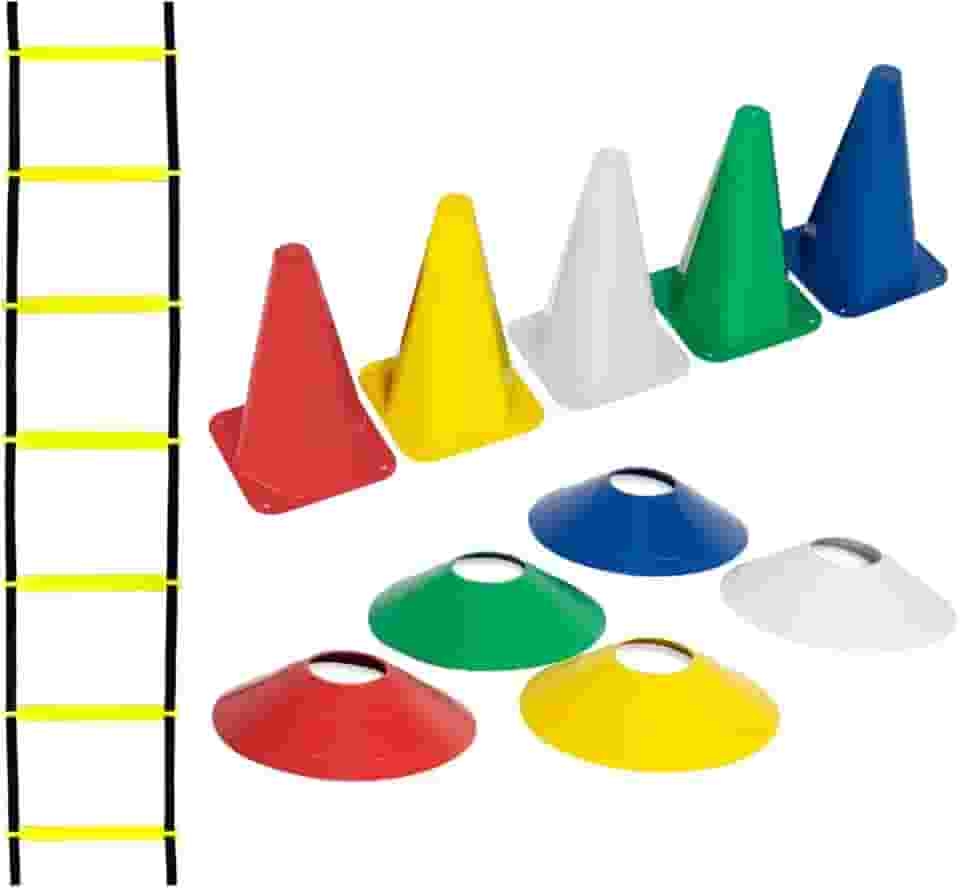 Kit Funcional Agilidade 05 Chapéus 05 Cones E Escada Agilidade Com 7 Degraus