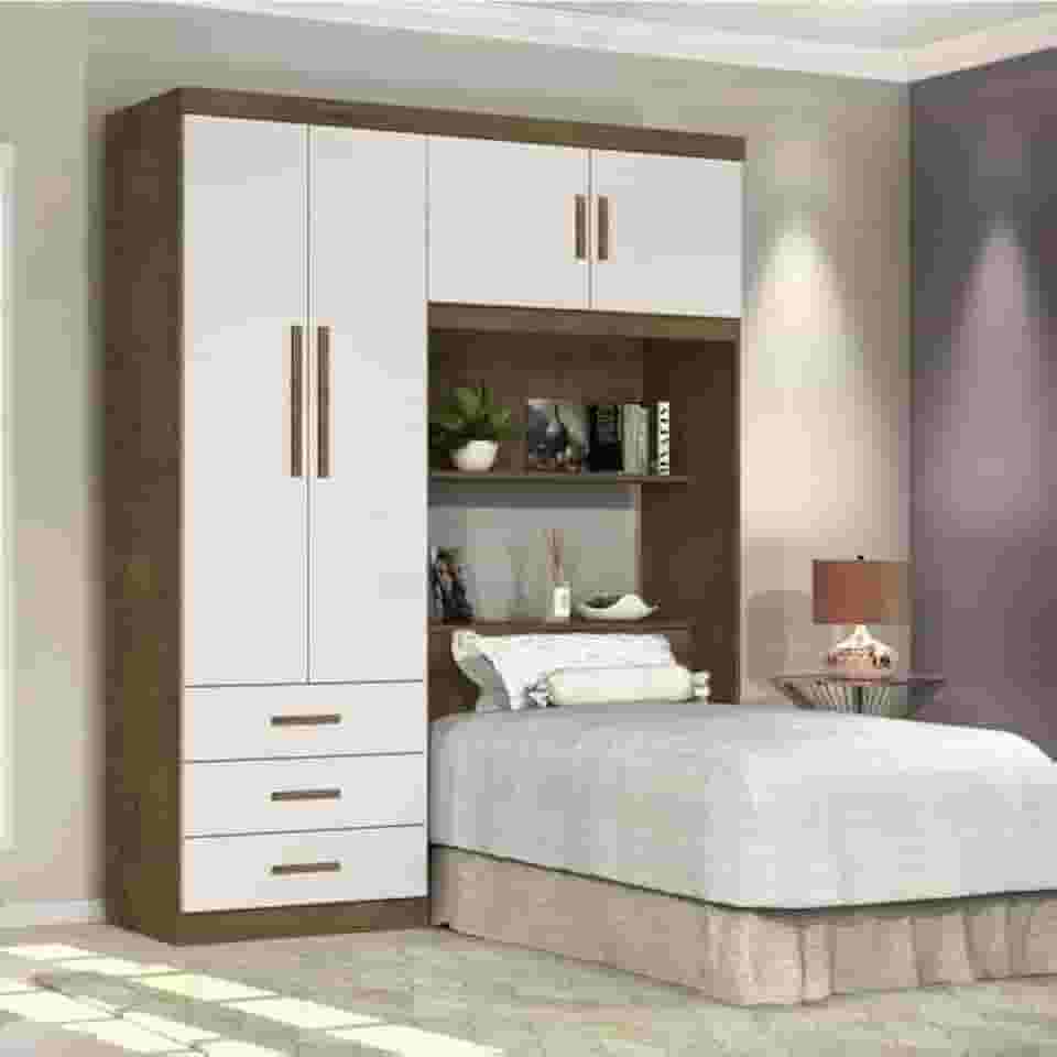 Guarda Roupa Solteiro com Cabeceira 4 Portas Cancun J&A Móveis Jequitiba/Off White