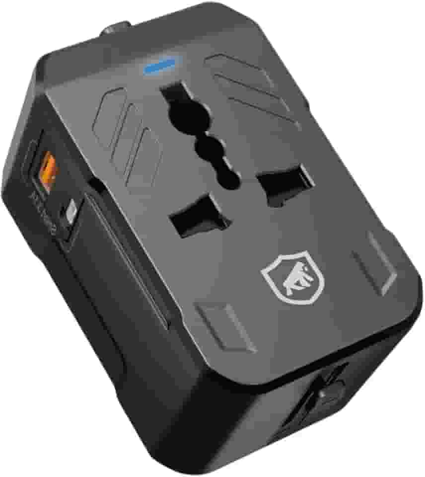 Gshield Adaptador Universal de Tomada para Viagem Internacional e Carregador Turbo Power Delivery com USB C 20W + USB A, Bivolt, Preto