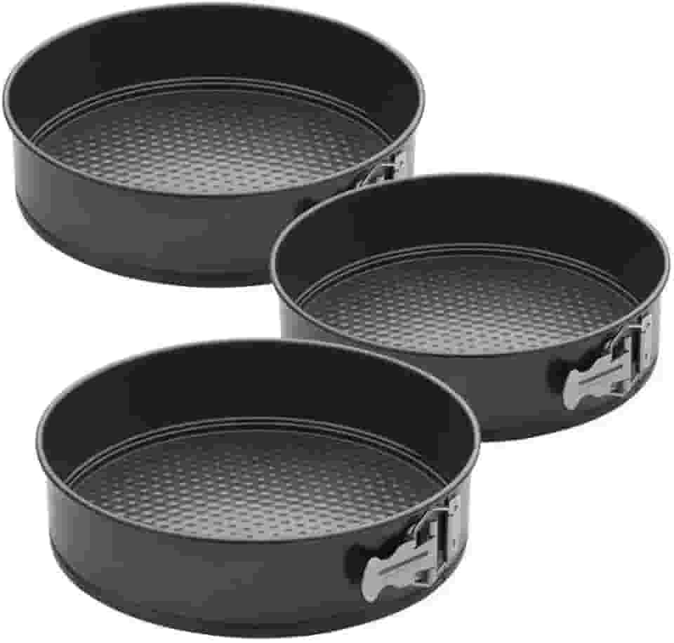 Conjunto 3 Formas Redondas de Alumínio com Fundo Removível Jogo Antiaderente para Bolo e Torta, kit de Assadeiras - 24,26 e 28 cm