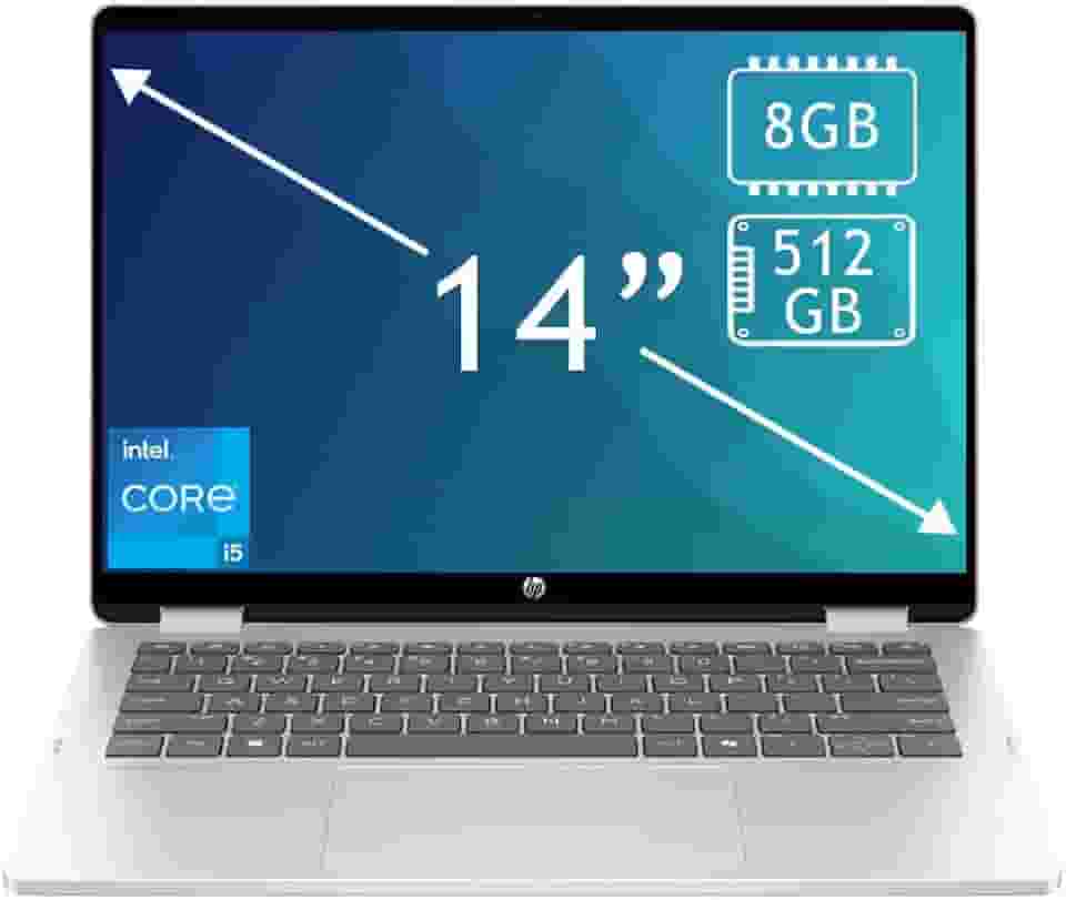HP Notebook OmniBook 5 Flip 2 em 1, tela sensível ao toque 2K de 14 polegadas, Intel Core 5 120U, 8 GB de RAM, SSD de 512 GB, placa de vídeo Intel, teclado retroiluminado, Windows 11 Home, Glacier