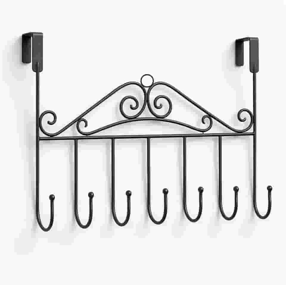 Cabideiro de Porta 7 Ganchos Multiuso Metal Preto 42x23cm Sem Furo para Quarto Cozinha Banheiro