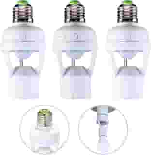 Kit 3 Sensores De Presença Com Fotocélula Soquete Lampâda E27 Bivolt Iluminação Automática com Detecção Movimento 360° e Economia de Energia