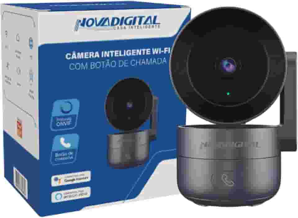 Câmera Inteligente Wifi NovaDigital 360 4MP Hd Smart Com Botão De Chamada CS-Call ONVIF Tuya Smart Life Compatível com Alexa e Google Cinza