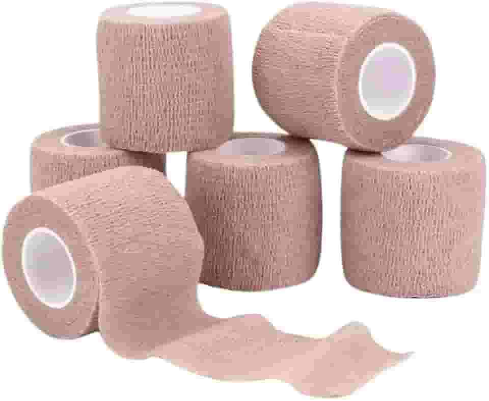 Combo com 5 Bandagens Elásticas Adesivas Flexíveis 5cm x 4,5m - Ideal para Recuperação e Suporte Muscular, Conforto e Estabilidade para Atletas e Praticantes de Atividades Físicas (Bege)