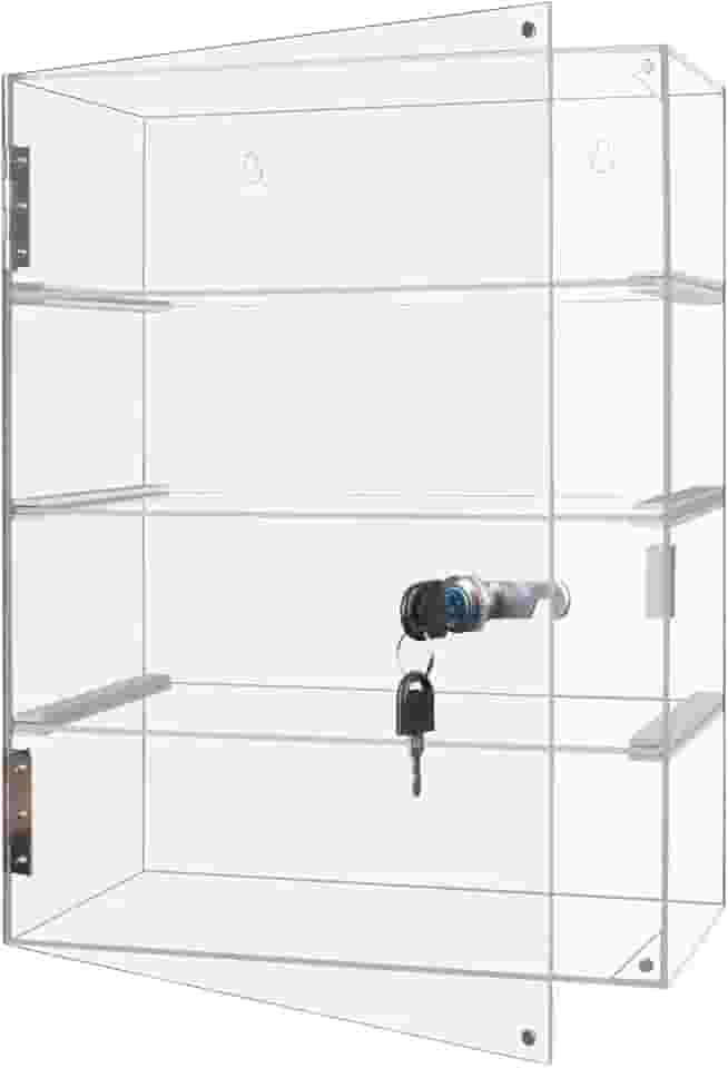 KIYTARBOO vitrine com trava, vitrine, vitrine de acrílico de 4 camadas com chave de bloqueio, vitrine de bancada removível e transparente com prateleiras para figuras colecionáveis ​​de rock