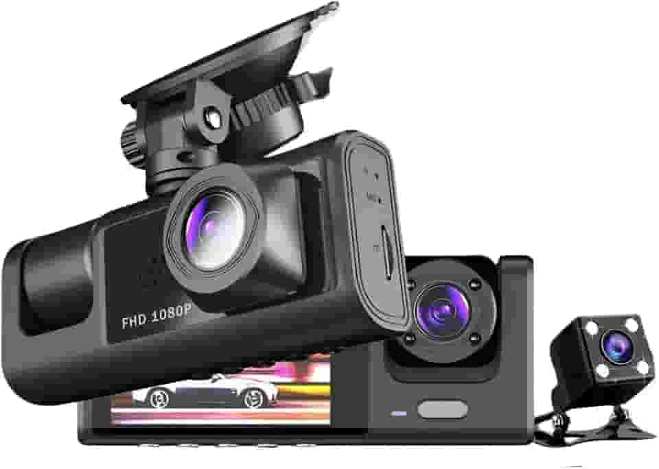 Camera Veicular Tripla 3 Lentes Full HD 1080 | Visao Noturna Frontal Interna Externa Automotiva Tela LCD' | Carro Caminhao Taxi