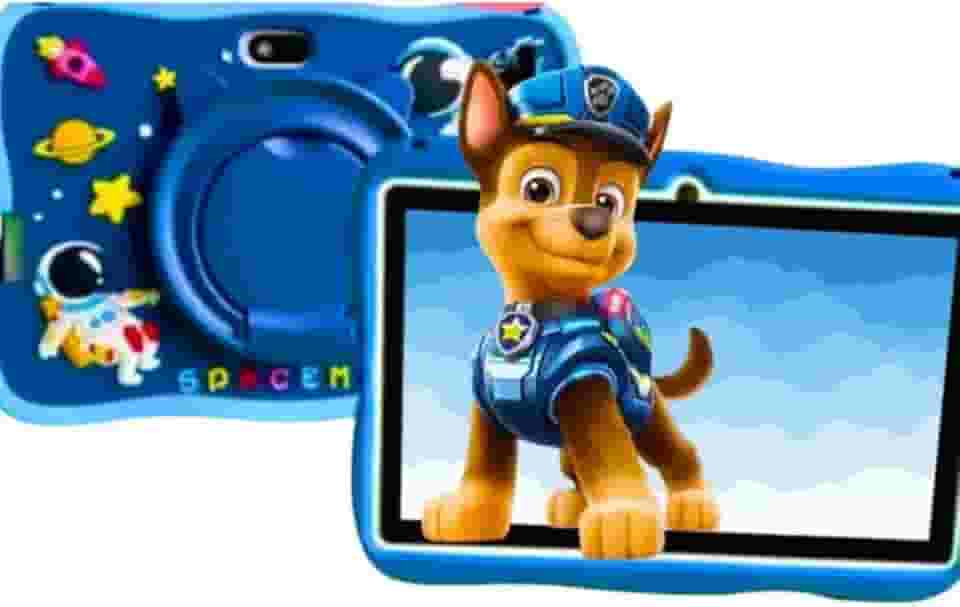 Tablet Infantil com Capa Protetora Espacial – Escolha entre Rosa (com caneta rosa) ou Azul (com caneta azul)'