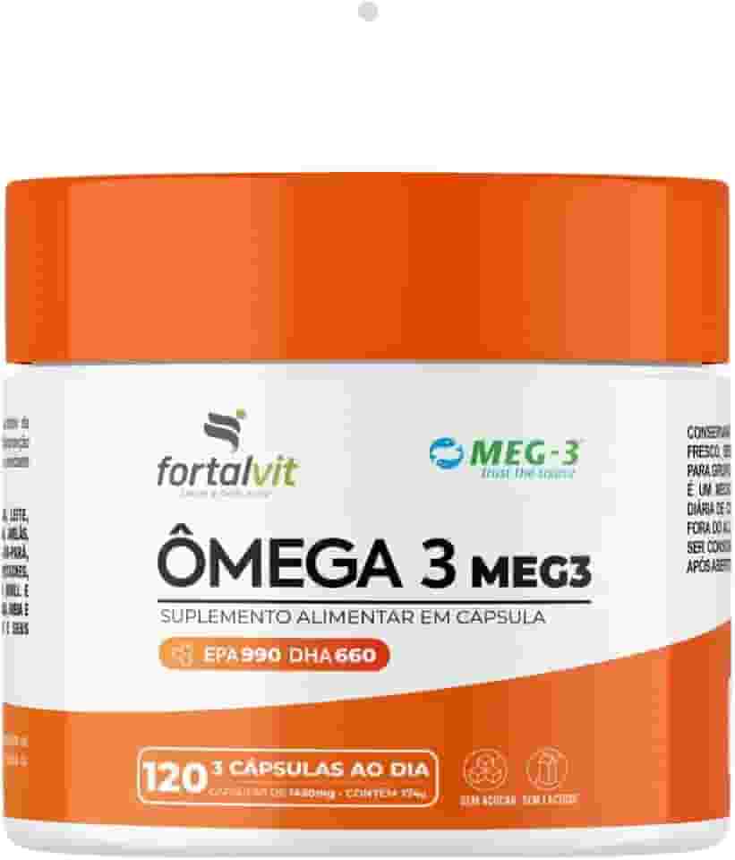 Ômega 3 MEG-3 Alta Concentração EPA 990mg DHA 660mg - 120 Cápsulas - Pureza Garantida, Fortalvit