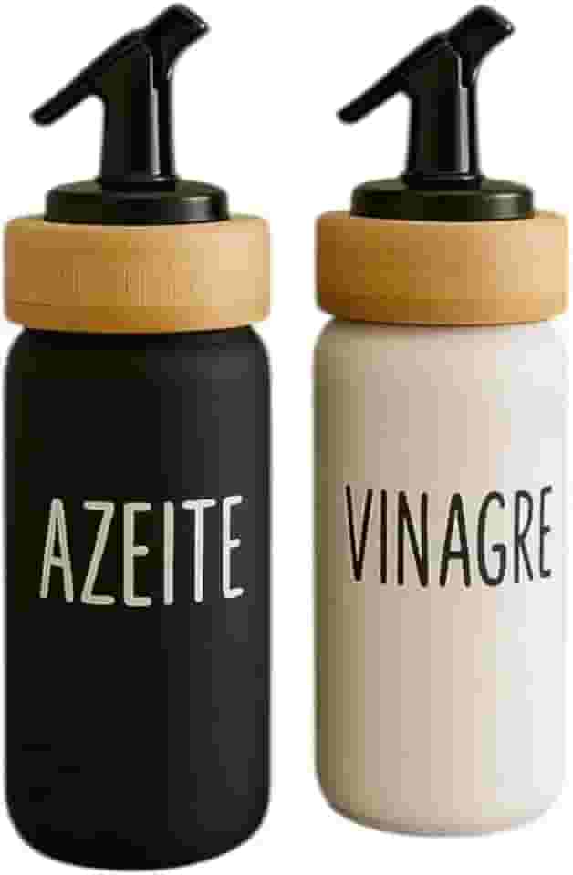 Galheteiro de Vidro 220ml com Tampa de Bambu – Conjunto Azeite e Vinagre Hauskraft Doha | 2 Peças com Vedação e Design Elegante