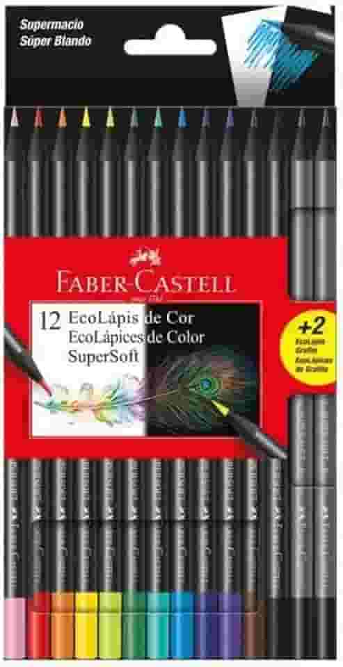 Lápis de Cor, Faber-Castell, EcoLápis Supersoft, 120712SOFT+2, 12 Cores + 2 Grafite