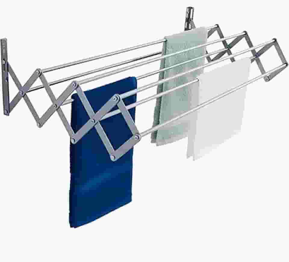 Varal de Parede Sanfonado Retrátil Seca Roupas 100% Alumínio Ideal Para Apartamentos Não Enferruja (1 Metro)