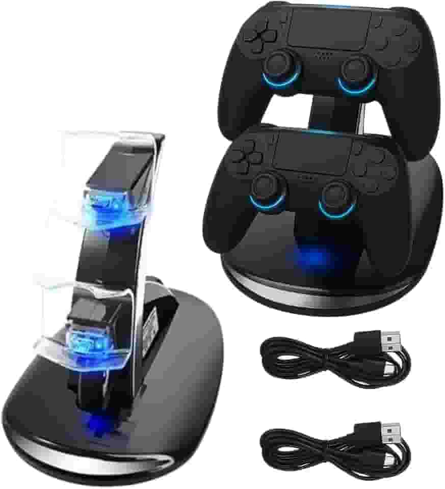 Kit 2 Controles Sem Fio Bluetooth + Carregador Compatível com PS4, PC e Smart TV – Joystick Gamer Ergonômico, Vibração, Botões de Alta Precisão, Perfeitos para Jogos FPS, Esportes, Aventura, RPG