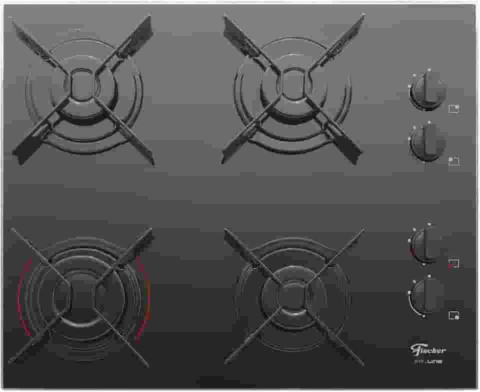 FISCHER COOKTOP À GÁS 4 BOCAS FIT LINE MESA VIDRO PRETO BIVOLT - 26342-57175