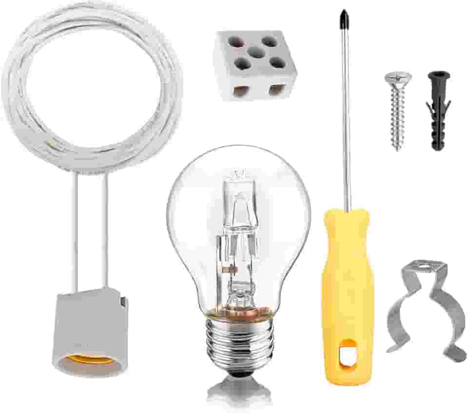 Kit de Iluminação para Churrasqueira, Lâmpada de 70W, Soquete de Porcelana, Fio de 2 Metros, Chave de Fenda, Abraçadeira e Sindal (220v)