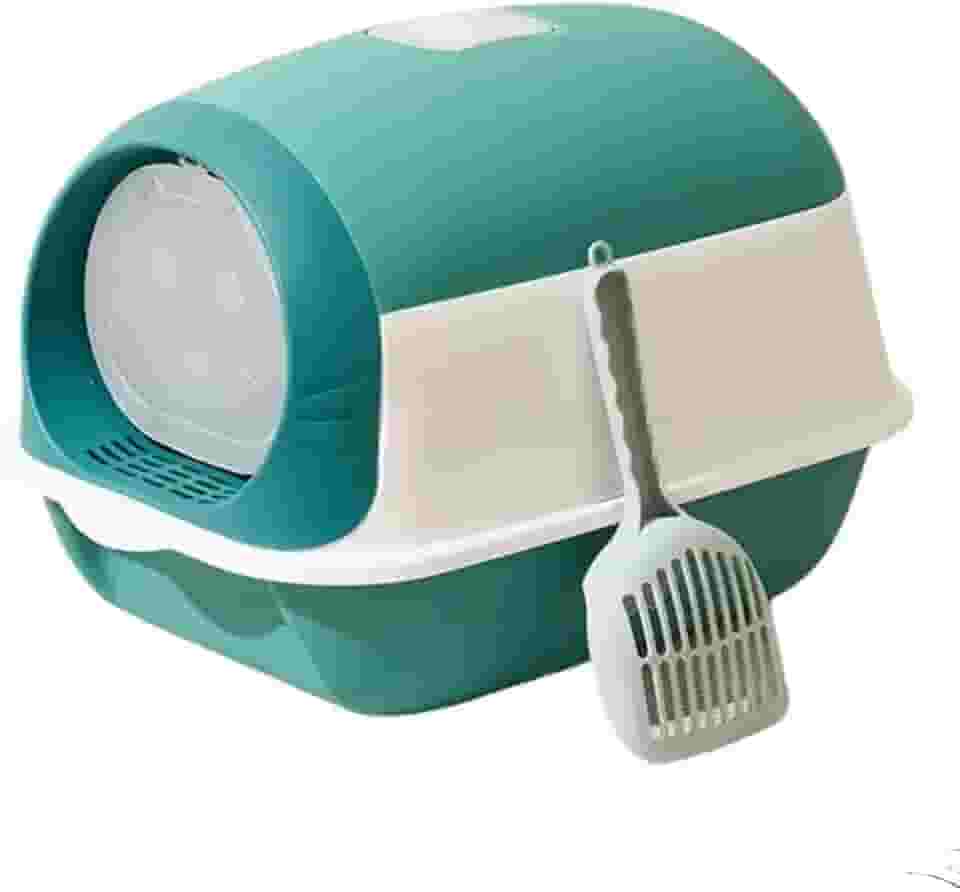 Caixa Box de Areia Fechada com Porta Privacidade para Gato Toalete Sanitário Higiênico Pet(Caixa Verde + Pá Coletora)