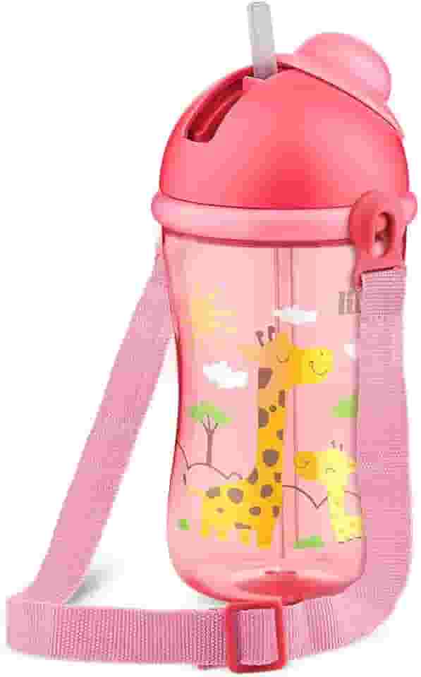 Lillo Copo Cantil Decorado Com Canudo Silicone - Rosa 390 Ml