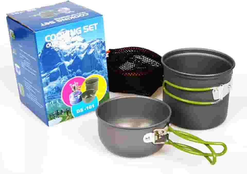 Kit Panelas Compactas para Camping Trekking Pescaria Alumínio 2 Peças Com Pegador