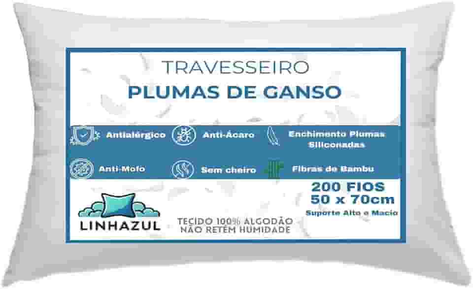 Travesseiro Pluma Ganso Sintético Fibra Bambu Suporte Firme - Linhazul
