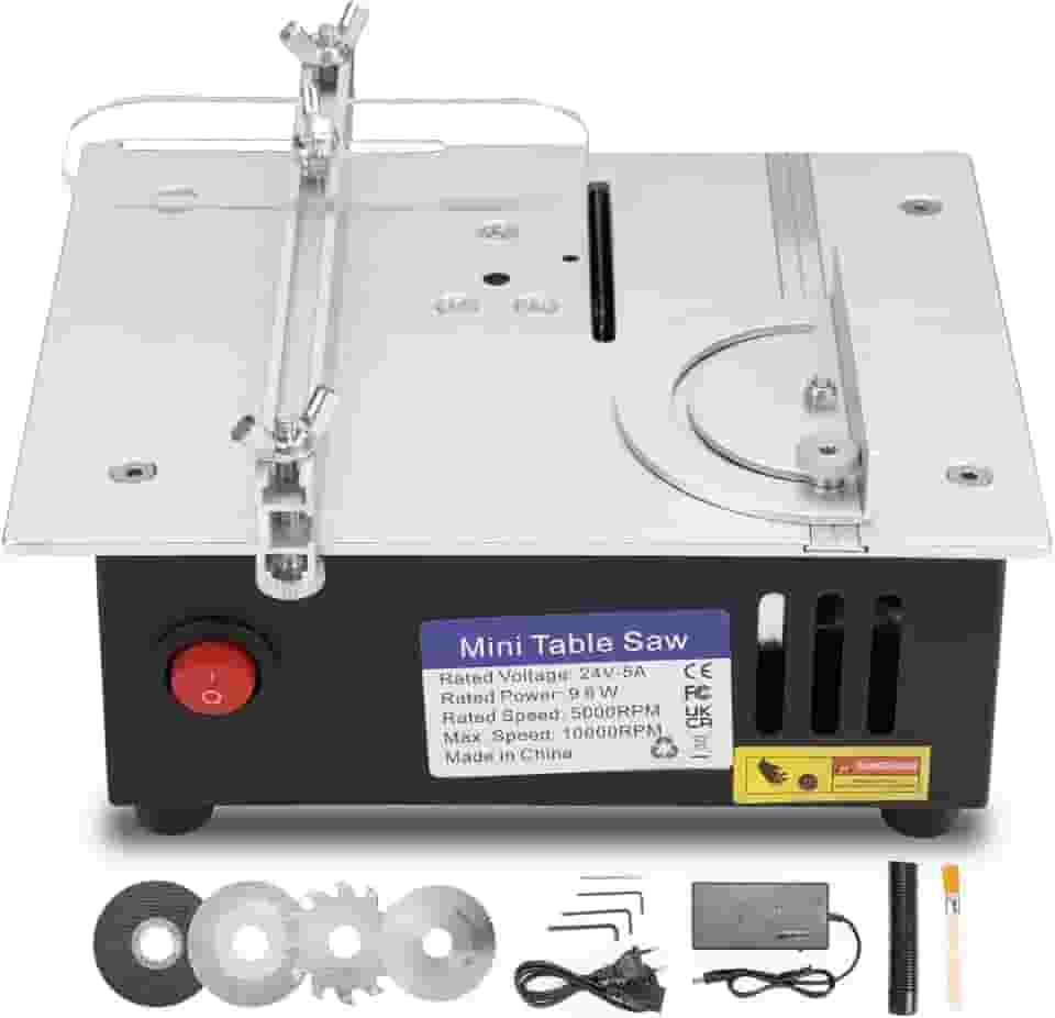 110-240V, Mini Serra de Mesa, 5000-10000 Rpm, Serra Circular de Bancada, Serras Elétricas de Mesa Ajustáveis de Velocidades E Angulos, com Profundidade de Corte Ajustável, Vários Acessórios