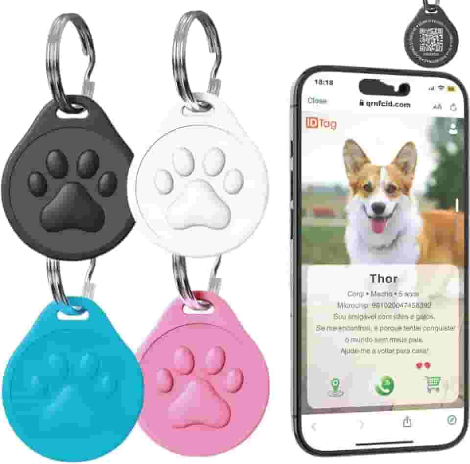 Tag de Identificação Pet com QR Code, Plaquinha Inteligente para Coleira, 4 Cores, Sistema Online Gratuito