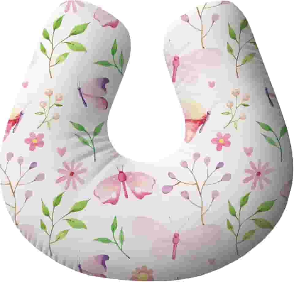 Almofada de Amamentação Ergonômica para Bebê e Mamãe Antialérgica | Suporte para Amamentar com Conforto – Borboleta Aquarela Flores