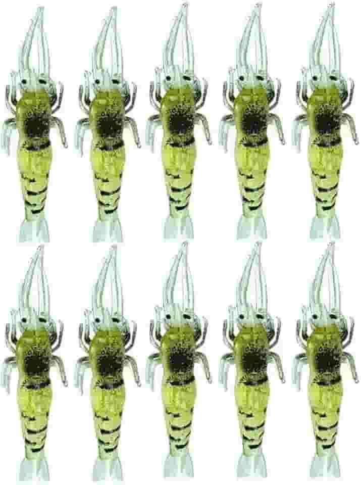 Kit 10 Iscas Camarão Artificial Silicone, 4,5 cm, 1,2g, para Pesca de Corvina, Robalo, Tucunaré
