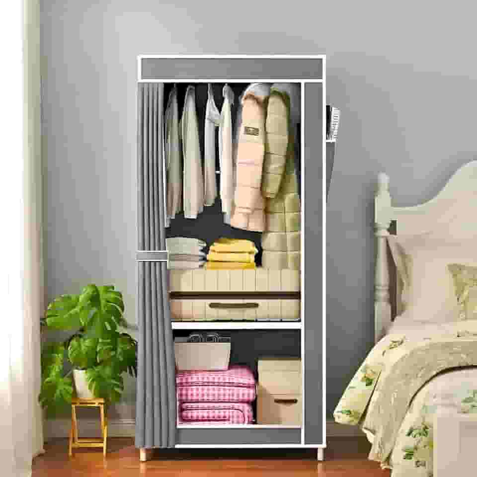 ManiaCompleta - Guarda Roupa Solteiro Dobrável, Armário Organizador, Multiuso para Roupas e Sapatos - Cinza