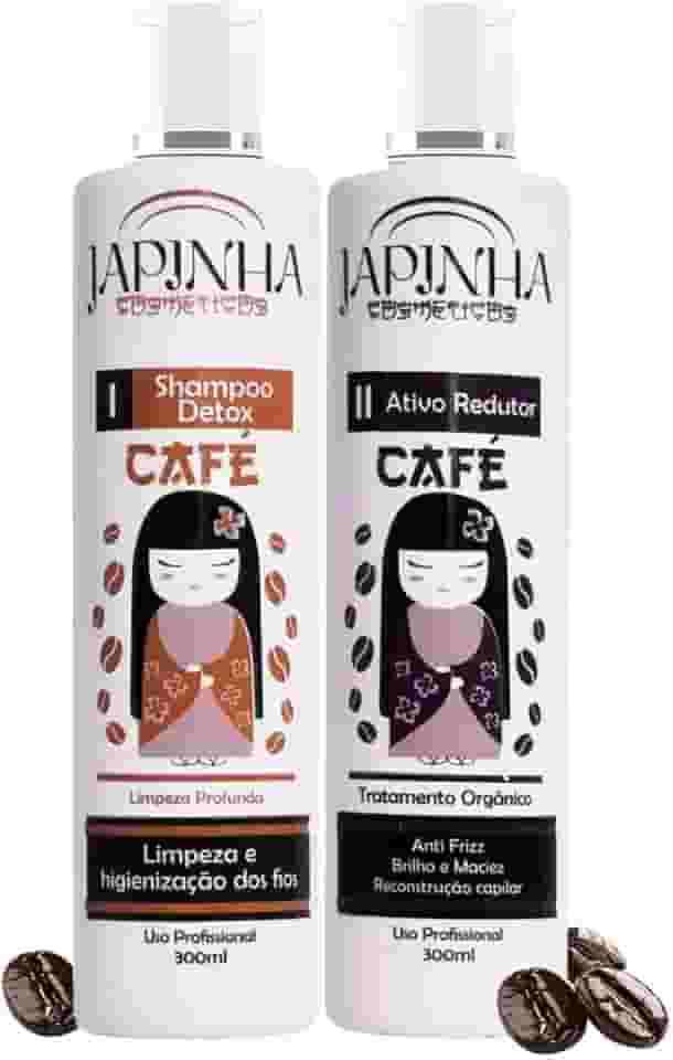 Progressiva de Café Japinha Cosméticos Alisamento Orgânico Sem Formol Profissional Para todos os tipos de cabelos Tratamento Antifrizz Desmaia Cabelo Semi Definitiva - 2x300ml