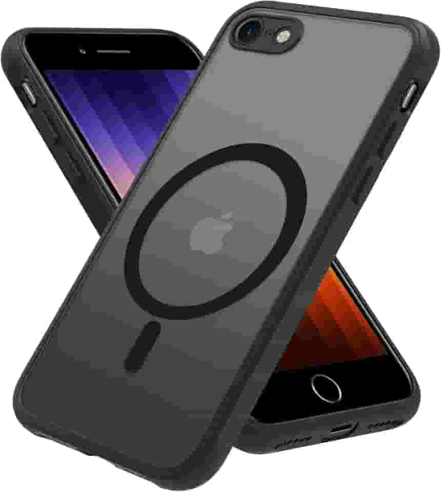 Capa magnética para iPhone SE 2022/3rd/2020/2ª geração, iPhone 8 e iPhone 7 [compatível com Magsafe] Capa protetora fina translúcida fosca à prova de choque, preta