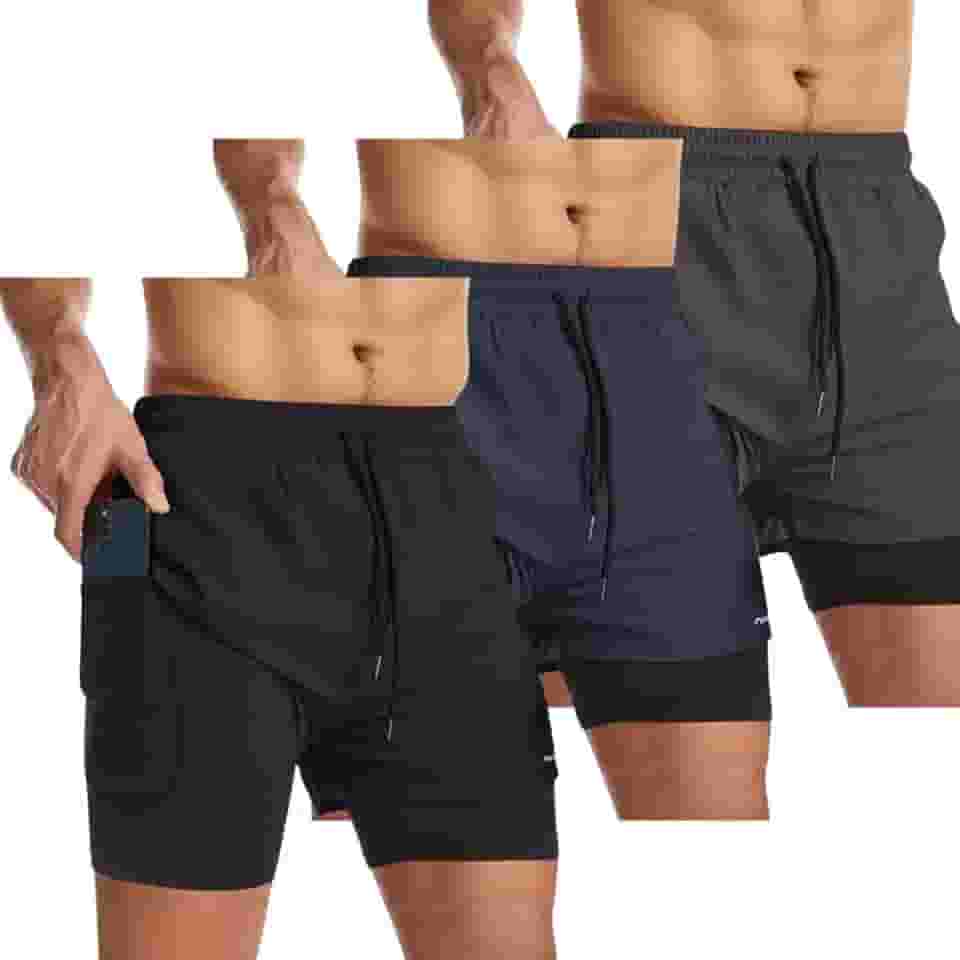Kit 3 Bermuda Shorts 2 Em 1 Masculino Academia Dryfit Treino