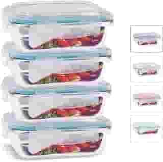 House Organizer Conjunto 4 Potes de Vidro Retangular com Tampa Hermética 640ml Cor:Azul