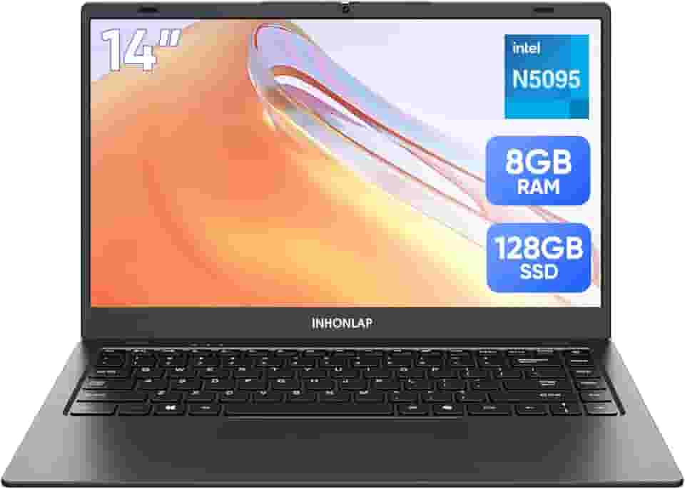 INHONLAP Laptop para estudantes, casa e negócios, processador quad-core N5095, 2,9 GHz, 8 GB de RAM, SSD de 128 GB, expansível de 1 TB, laptop de 14 polegadas, WiFi 5, BT 5.0, USB 3.0