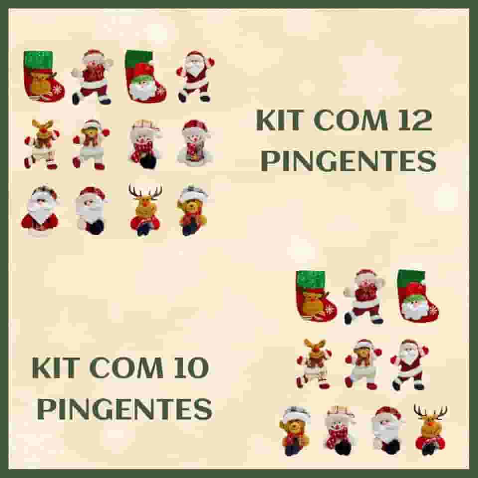 Kit 12 Pendentes Pelúcia Enfeite Árvore De Natal Papai Noel Grande 16cm Decoração LuvinCo